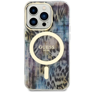 Dėklas Guess Leopard MagSafe GUHMP14LHLEOPWB iPhone 14 Pro Mėlynas 2