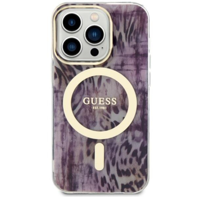 Dėklas Guess Leopard MagSafe GUHMP14LHLEOPWP iPhone 14 Pro Rožinis 2