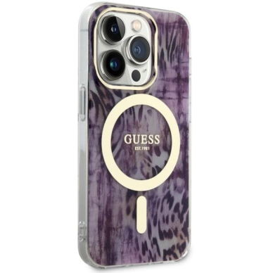 Dėklas Guess Leopard MagSafe GUHMP14LHLEOPWP iPhone 14 Pro Rožinis 3