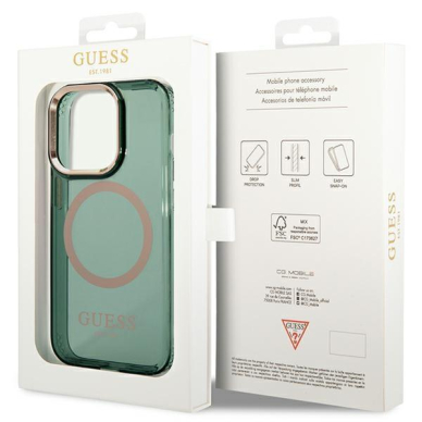 Dėklas Guess Gold Outline Translucent MagSafe GUHMP14LHTCMA iPhone 14 Pro Žalias 7