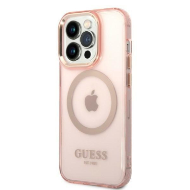 Dėklas Guess Gold Outline Translucent MagSafe GUHMP14LHTCMP iPhone 14 Pro Rožinis 1