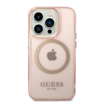 Dėklas Guess Gold Outline Translucent MagSafe GUHMP14LHTCMP iPhone 14 Pro Rožinis 2