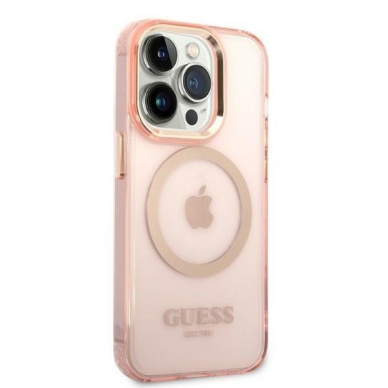 Dėklas Guess Gold Outline Translucent MagSafe GUHMP14LHTCMP iPhone 14 Pro Rožinis 3