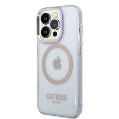 Dėklas Guess Gold Outline Translucent MagSafe GUHMP14LHTCMU iPhone 14 Pro Purpurinis 1