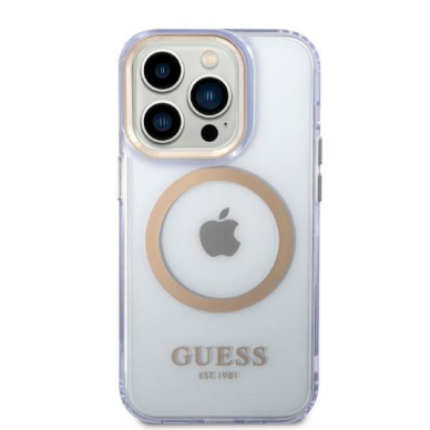 Dėklas Guess Gold Outline Translucent MagSafe GUHMP14LHTCMU iPhone 14 Pro Purpurinis 2