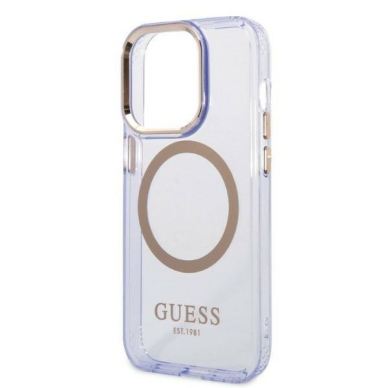 Dėklas Guess Gold Outline Translucent MagSafe GUHMP14LHTCMU iPhone 14 Pro Purpurinis 5