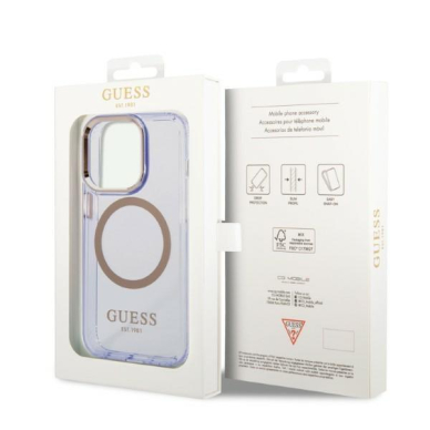 Dėklas Guess Gold Outline Translucent MagSafe GUHMP14LHTCMU iPhone 14 Pro Purpurinis 7