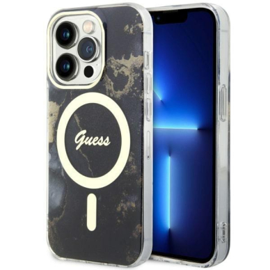 Dėklas Guess Golden Marble MagSafe GUHMP14LHTMRSK iPhone 14 Pro Juodas