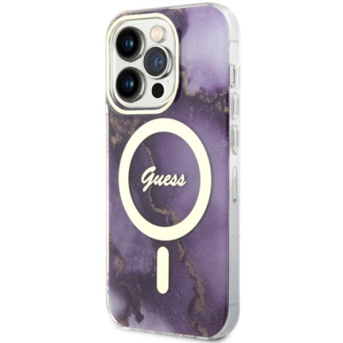 Dėklas Guess Golden Marble MagSafe GUHMP14LHTMRSU iPhone 14 Pro Purpurinis 1