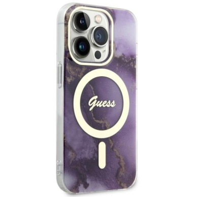 Dėklas Guess Golden Marble MagSafe GUHMP14LHTMRSU iPhone 14 Pro Purpurinis 3