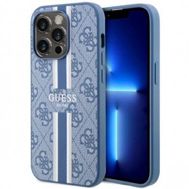 Dėklas Guess 4G Printed Stripes MagSafe GUHMP14LP4RPSB iPhone 14 Pro Mėlynas