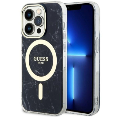 Dėklas Guess Marble MagSafe GUHMP14LPCUMAK iPhone 14 Pro Juodas