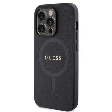 Dėklas Guess GUHMP14LPSAHMCK   iPhone 14 Pro - Juodas Saffiano MagSafe 1