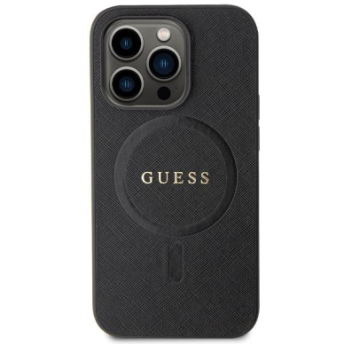 Dėklas Guess GUHMP14LPSAHMCK   iPhone 14 Pro - Juodas Saffiano MagSafe 2