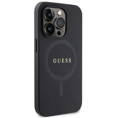 Dėklas Guess GUHMP14LPSAHMCK   iPhone 14 Pro - Juodas Saffiano MagSafe 3