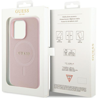 Dėklas Guess GUHMP14LPSAHMCP   iPhone 14 Pro - Rožinis Saffiano MagSafe 7