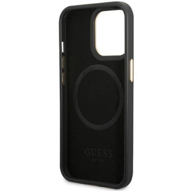 Dėklas Guess Peony Logo Plate MagSafe GUHMP14LSAPSTK iPhone 14 Pro Juodas 6