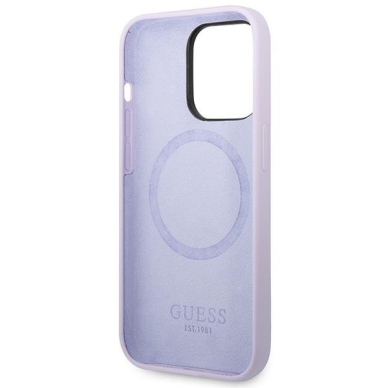 Dėklas Guess Silicone Logo Plate MagSafe GUHMP14LSBPLU iPhone 14 Pro Purpurinis 6