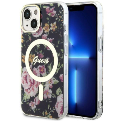 Dėklas Guess Flower MagSafe GUHMP14MHCFWSK iPhone 14 Plus Juodas