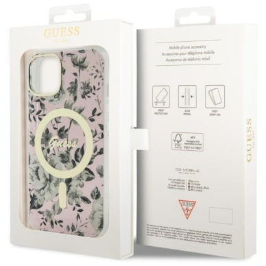 Dėklas Guess Flower MagSafe GUHMP14MHCFWSP iPhone 14 Plus Rožinis 7