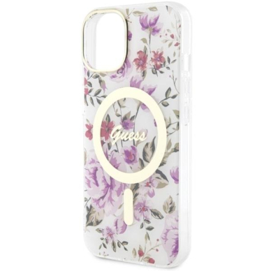 Dėklas Guess Flower MagSafe GUHMP14MHCFWST iPhone 14 Plus Permatomas 5