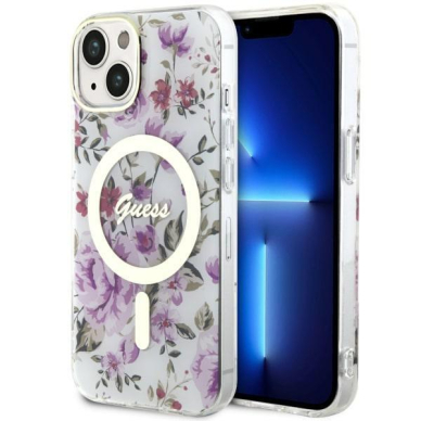 Dėklas Guess Flower MagSafe GUHMP14MHCFWST iPhone 14 Plus Permatomas