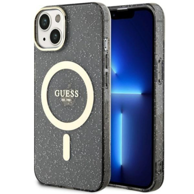 Dėklas Guess Glitter Gold MagSafe GUHMP14MHCMCGK iPhone 14 Plus Juodas