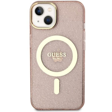 Dėklas Guess Glitter Gold MagSafe GUHMP14MHCMCGP iPhone 14 Plus Rožinis 2