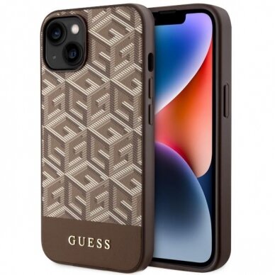 Dėklas Guess GCube Stripes MagSafe GUHMP14MHGCFSEW iPhone 14 Plus Rudas