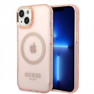 Dėklas Guess Gold Outline Translucent MagSafe GUHMP14MHTCMP iPhone 14 Plus Rožinis