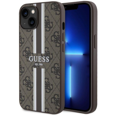 Dėklas Guess 4G Printed Stripes MagSafe GUHMP14MP4RPSW iPhone 14 Plus Rudas