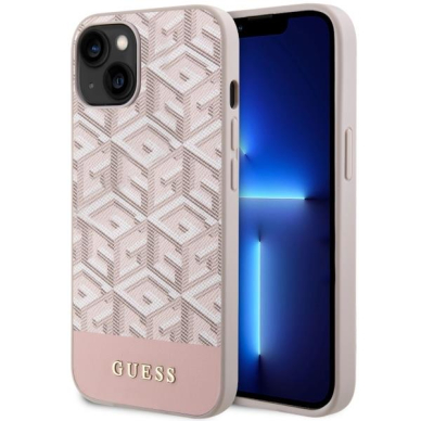 Dėklas Guess GCube Stripes MagSafe GUHMP14SHGCFSEP iPhone 14 Rožinis