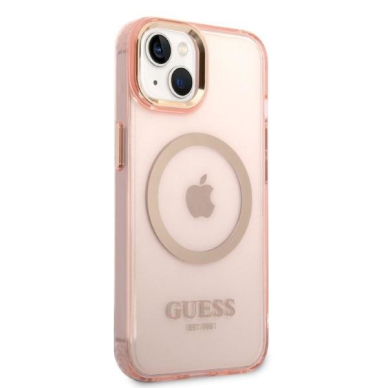 Dėklas Guess Gold Outline Translucent MagSafe GUHMP14SHTCMP iPhone 14 Rožinis 3