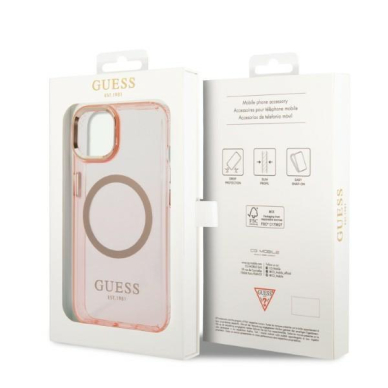 Dėklas Guess Gold Outline Translucent MagSafe GUHMP14SHTCMP iPhone 14 Rožinis 7