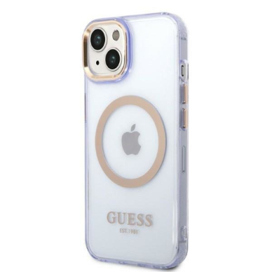 Dėklas Guess Gold Outline Translucent MagSafe GUHMP14SHTCMU iPhone 14 Purpurinis 1