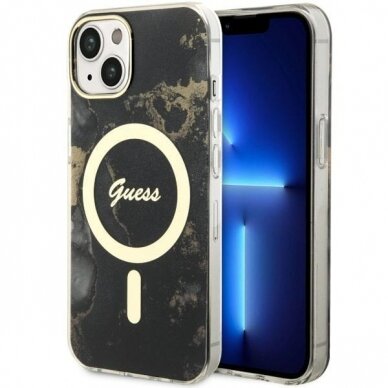 Dėklas Guess Golden Marble MagSafe GUHMP14SHTMRSK iPhone 14 Juodas