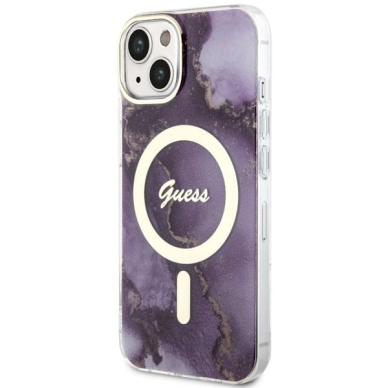 Dėklas Guess Golden Marble MagSafe GUHMP14SHTMRSU iPhone 14 Purpurinis 1