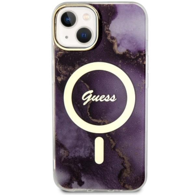 Dėklas Guess Golden Marble MagSafe GUHMP14SHTMRSU iPhone 14 Purpurinis 2