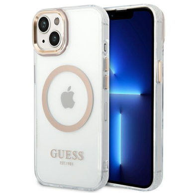 Dėklas Guess Metal Outline Magsafe GUHMP14SHTRMD iPhone 14 Auksinis