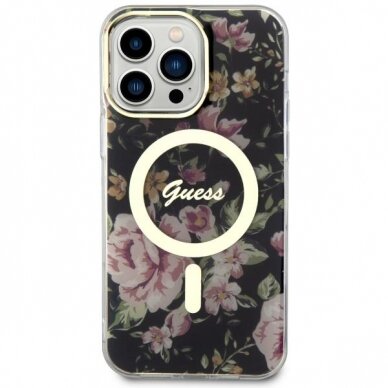 Dėklas Guess Flower MagSafe GUHMP14XHCFWSK iPhone 14 Pro Max Juodas 2