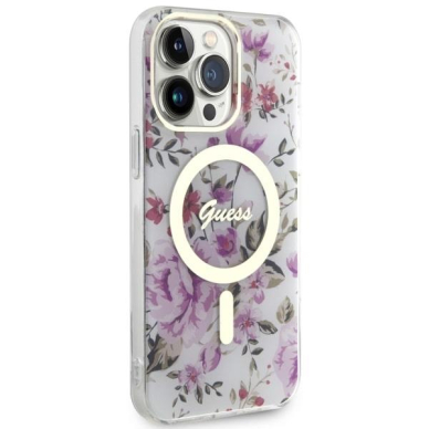 Dėklas Guess Flower MagSafe GUHMP14XHCFWST iPhone 14 Pro Max Permatomas 3