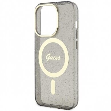 Dėklas Guess Glitter Gold MagSafe GUHMP14XHCMCGK iPhone 14 Pro Max Juodas 5