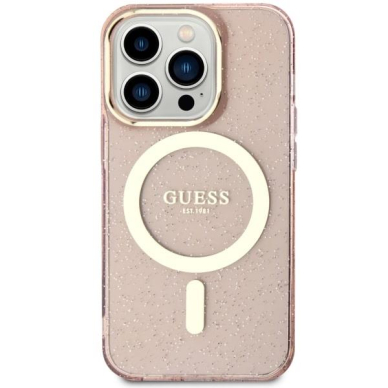 Dėklas Guess Glitter Gold MagSafe GUHMP14XHCMCGP iPhone 14 Pro Max Rožinis 2