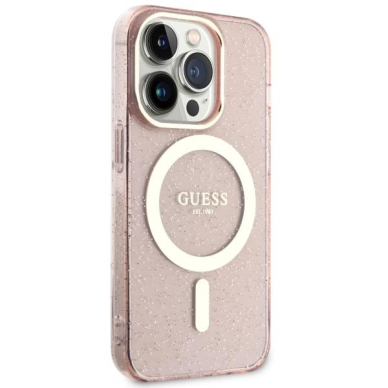 Dėklas Guess Glitter Gold MagSafe GUHMP14XHCMCGP iPhone 14 Pro Max Rožinis 3