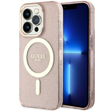 Dėklas Guess Glitter Gold MagSafe GUHMP14XHCMCGP iPhone 14 Pro Max Rožinis