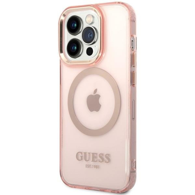 Dėklas Guess Gold Outline Translucent MagSafe GUHMP14XHTCMP iPhone 14 Pro Max Rožinis 1