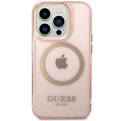 Dėklas Guess Gold Outline Translucent MagSafe GUHMP14XHTCMP iPhone 14 Pro Max Rožinis 2