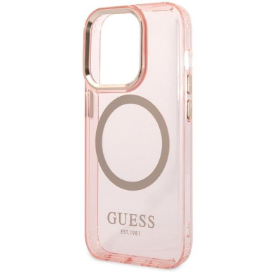 Dėklas Guess Gold Outline Translucent MagSafe GUHMP14XHTCMP iPhone 14 Pro Max Rožinis 5