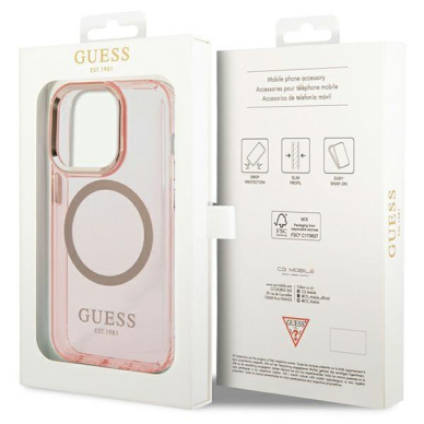 Dėklas Guess Gold Outline Translucent MagSafe GUHMP14XHTCMP iPhone 14 Pro Max Rožinis 7