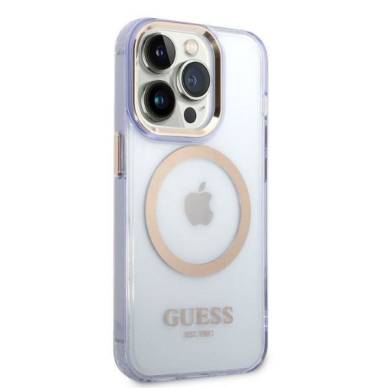 Dėklas Guess Gold Outline Translucent MagSafe GUHMP14XHTCMU iPhone 14 Pro Max Purpurinis 3